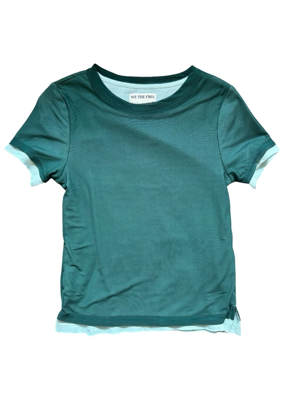 We The Free Teal Short Sleeve Mesh Overlay Crew Tee